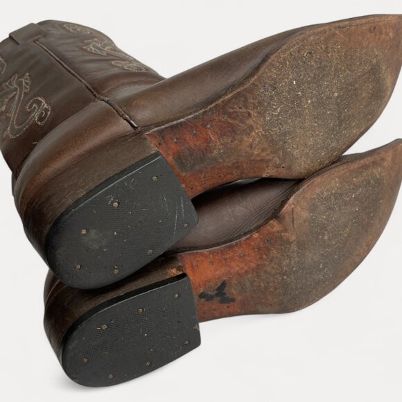 Cold River Brown Leather Embroidered Western Cowboy Boots Men's 9 D - Picture 16 of 16